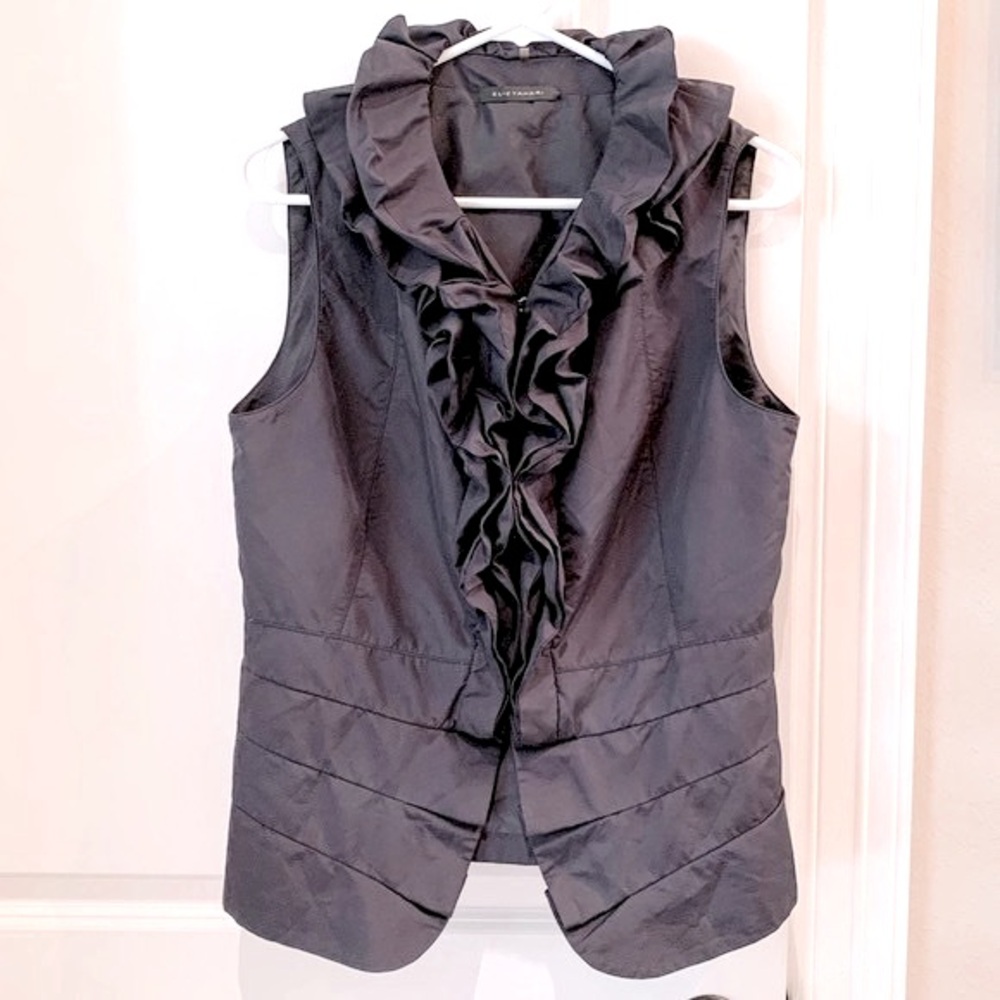 Elie Tahari Lightweight Ruffle Fashion Vest Black Size Medium